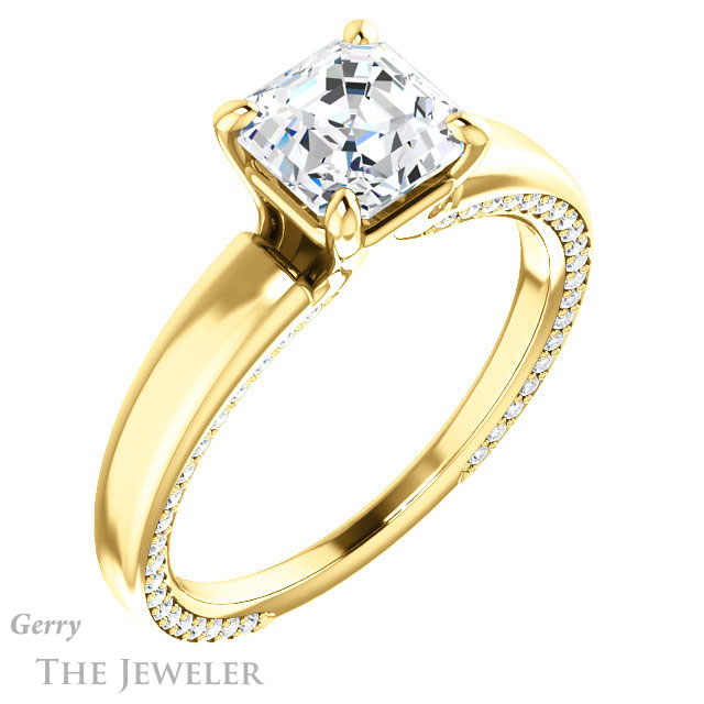 Asscher Cut Forever One Engagement Ring Setting #GTJ998-asscher-fo-y | Gerry The Jeweler 14k Yellow Gold Asscher Cut Forever One Engagement Ring Setting #GTJ998-asscher-fo-y