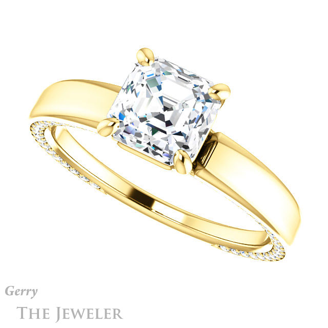 Asscher Cut Forever One Engagement Ring Setting #GTJ998-asscher-fo-y | Gerry The Jeweler 14k Yellow Gold Asscher Cut Forever One Engagement Ring Setting #GTJ998-asscher-fo-y