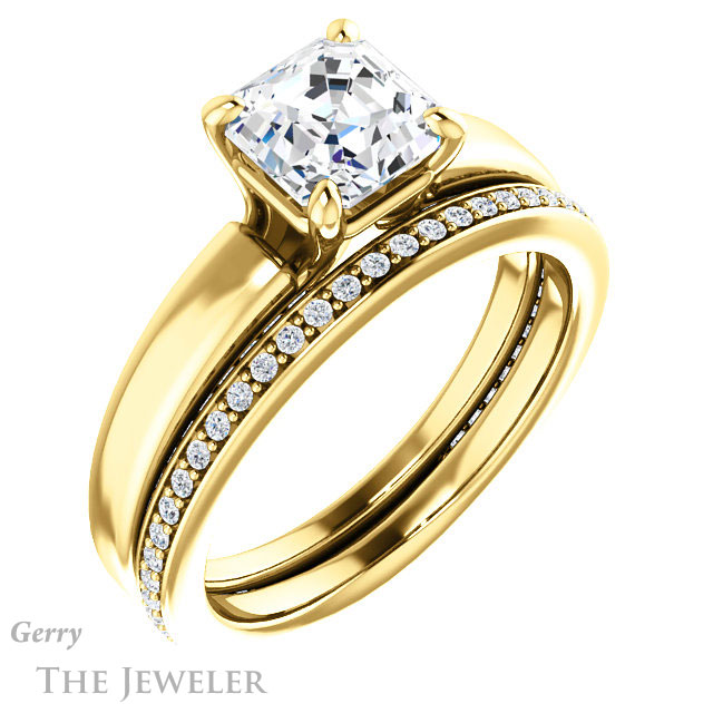 Asscher Cut Forever One Engagement Ring Setting #GTJ998-asscher-fo-y | Gerry The Jeweler 14k Yellow Gold Asscher Cut Forever One Engagement Ring Setting #GTJ998-asscher-fo-y