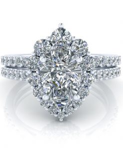 Pear Shaped Halo Moissanite Ring #GTJ3913-pear-fo-w | Gerry The Jeweler Pear Shaped Halo Moissanite Ring #GTJ3913-pear-fo-w - Image 7