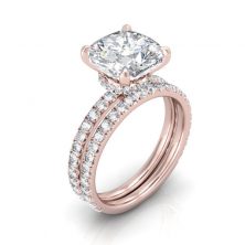 Rose Gold Cushion Cut Forever One Moissanite and Diamond Ring Set