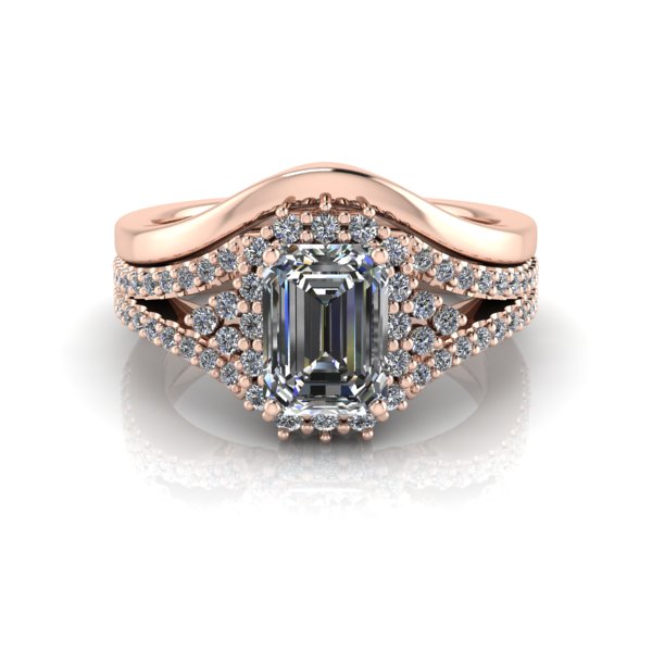 Alternative view of Reserved - Custom 14k Rose Gold Engagement Ring and Matching Band