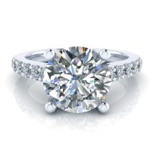 Sidestone Diamond Engagement Ring Setting for Round Cut Center Gem