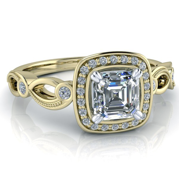 Alternative view of Reserved - Asscher Cut Halo Engagement Ring #GTJ986-asscher-y-w