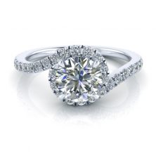 Bypass Moissanite Engagement Ring Setting #GTJ3764-round-fo-w French Pavé Bypass Moissanite Engagement Ring Image