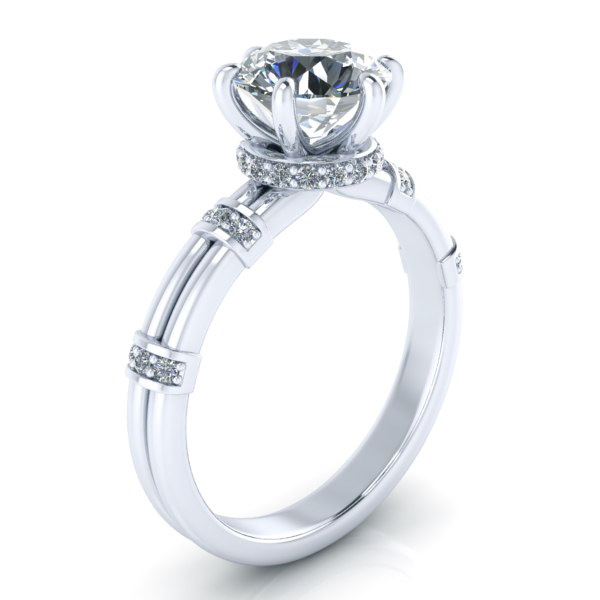 Alternative view of Round Cut Forever One Moissanite Engagement Ring #GTJ3771-round-fo-w