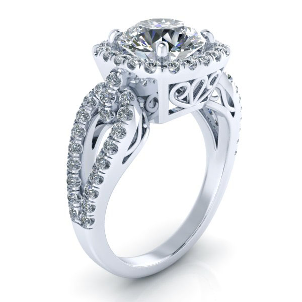 Custom Moissanite Halo Engagement Ring Image -3