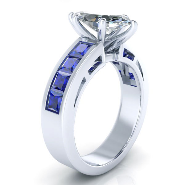 Alternative view of Custom Marquise Moissanite and Sapphire Ring #GTJ3791-marquise-fo-w