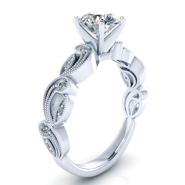 Alternative view of Vintage Inspired Custom Moissanite Engagement Ring #GTJ3792-round-fo-w