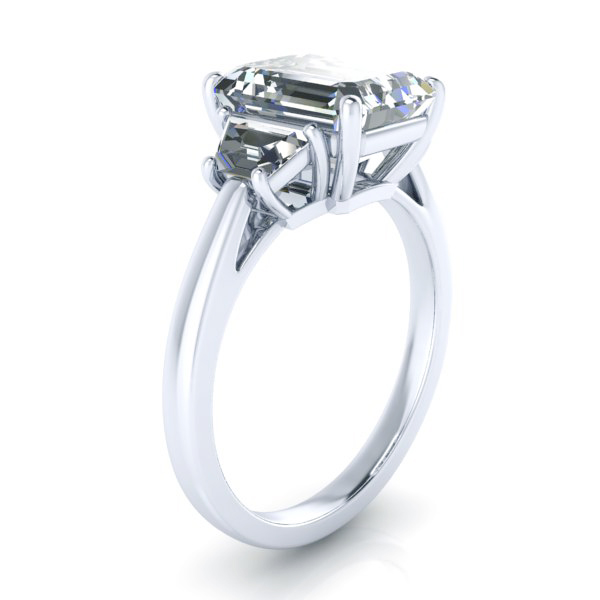 Alternative view of Emerald Cut and Trapezoid Moissanite Ring #GTJ3798-emerald-fo-w