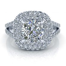 Cushion Cut Split Shank with Double Halo Ring Setting - GTJ3832-cushion-w Image - Cushion Cut Split Shank with Double Halo Ring Setting - GTJ3832-cushion-w