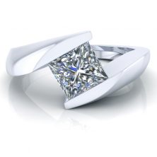 Image of Bezel Set Princess Cut Solitaire Ring - GTJ3845-w-1 laying flat on high gloss tile.