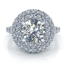 Split Shank Double Halo Moissanite Ring #GTJ3848-w-1 Image - Split Shank Double Halo Moissanite Ring #GTJ3848-w-1 photographed on a reflective white background
