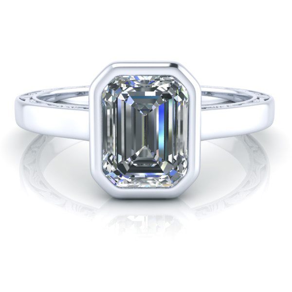 Image - Custom Emerald Cut Moissanite Bezel Ring - GTJ3846-w-1