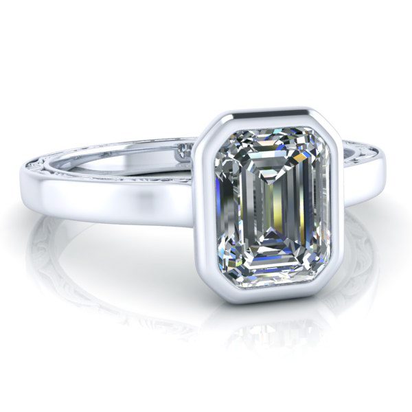 Custom Bezel Set Engagement Ring #GTJ3846-emerald-fo-plat - Image 4