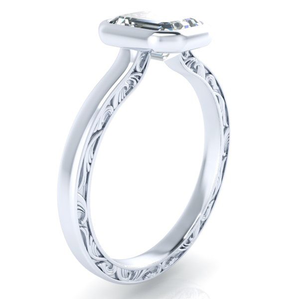 Custom Bezel Set Engagement Ring #GTJ3846-emerald-fo-plat - Image 2