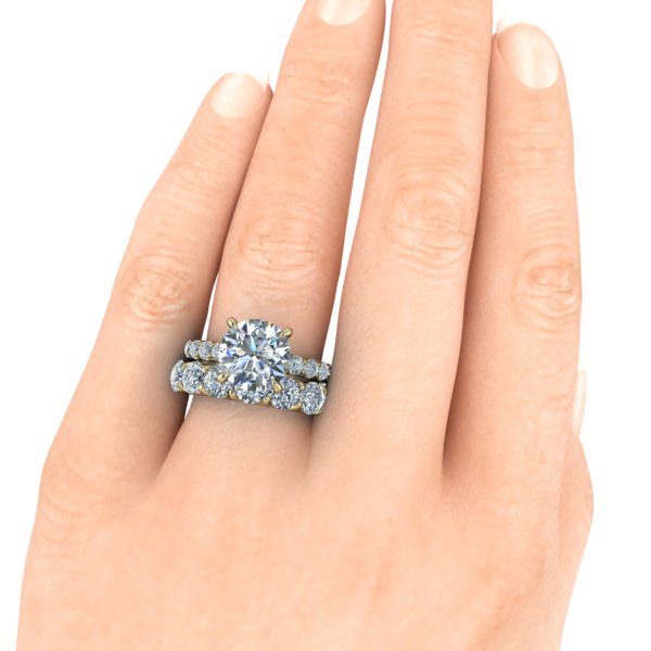 Custom Engagement and Eternity Ring Set #GTJ3854-round-fo-y - Image 4