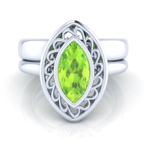 Image - Bezel Set Marquise Peridot Engagement Ring #GTJ1142-marquise-peridot-w-set-1