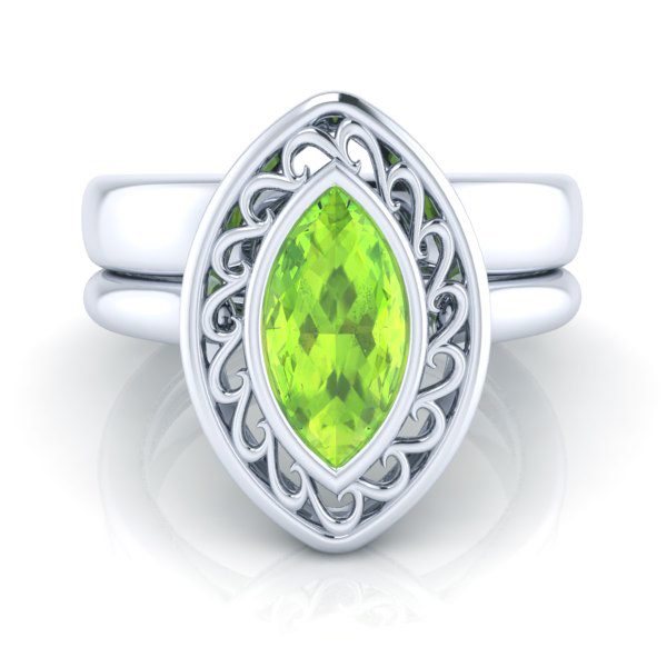 Image - Bezel Set Marquise Peridot Engagement Ring #GTJ1142-marquise-peridot-w-set-1