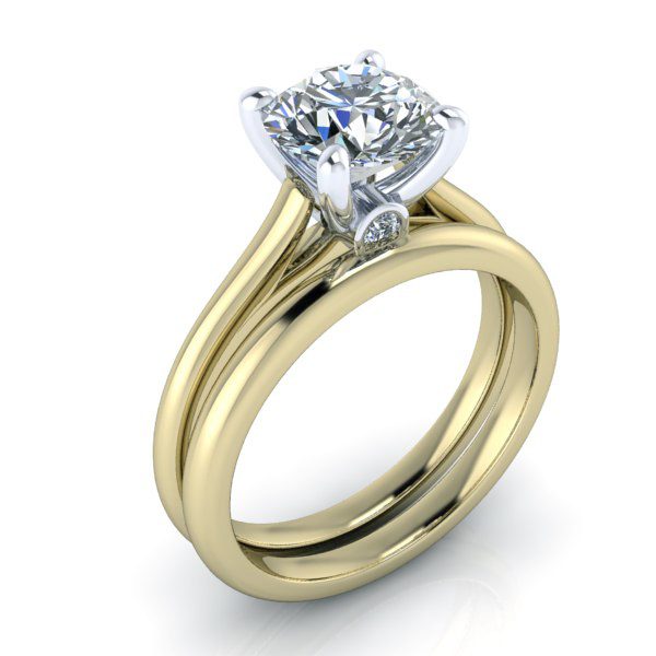 Two Tone Moissanite Engagement Ring and Band #GTJ3860-round-yw-fo - Image 5