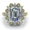 Picture of Yellow Gold Vintage Emerald Cut Moissanite Ring #GTJ1300-emerald-fo-y on white background
