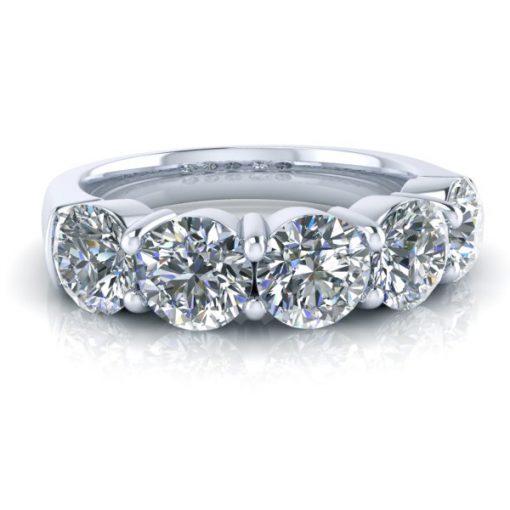 Custom 5 Stone Platinum Moissanite Ring #GTJ3901-round-fo-w - Image 2