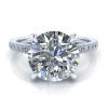 Under Halo Engagement Ring #GTJ3903-round-w-8.5mm-1 Picture of claw set under halo platinum engagement ring laying flat on reflective white surface - ring style #GTJ3903-round-w-8.5mm-1