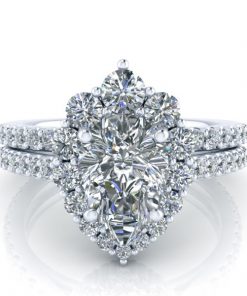 Pear Shaped Halo Moissanite Ring #GTJ3913-pear-fo-w-v2 - Image 7