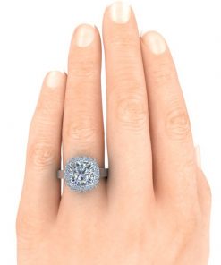 Cushion Cut Halo Moissanite Ring #GTJ3927-cushion-fo-w - Image 5