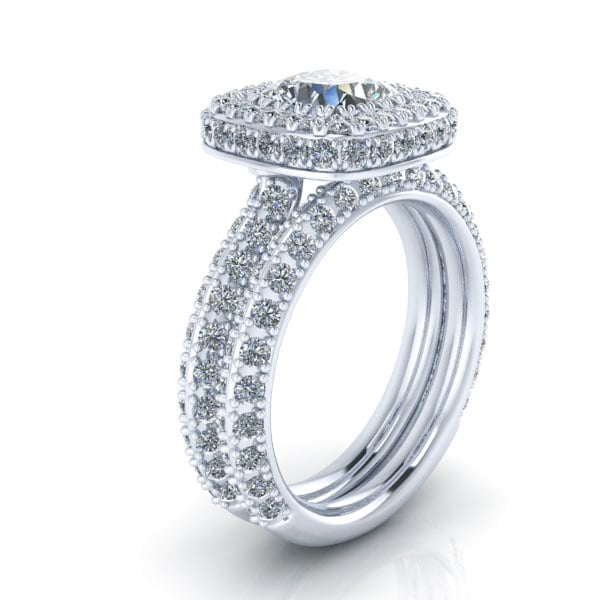 Alternative view of Cushion Cut Halo Moissanite Ring #GTJ3897-dwb-w