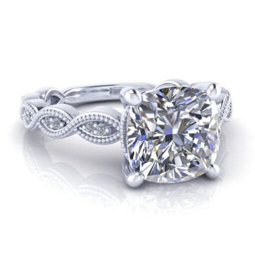 Cushion Cut Moissanite Vintage Engagement Ring #GTJ2012-cushion-fo-w - Image 4