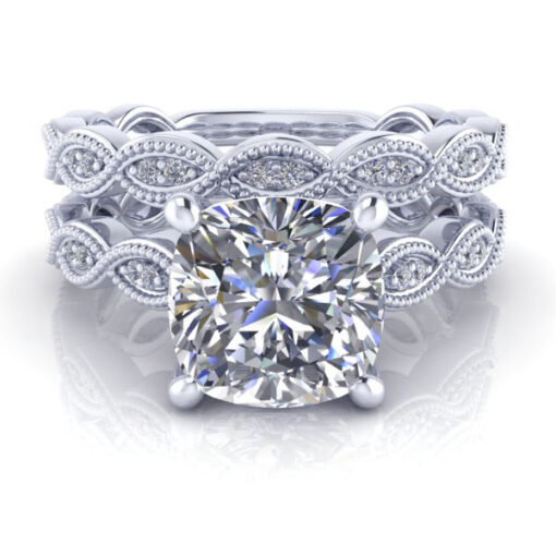 Bridal Set - Vintage Wedding Ring Set #GTJ2012-cushion-set-fo-14kw