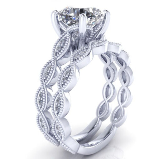 Bridal Set - Vintage Wedding Ring Set #GTJ2012-cushion-set-fo-14kw - Image 2