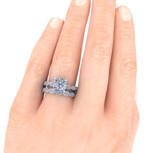 Bridal Set - Vintage Wedding Ring Set #GTJ2012-cushion-set-fo-14kw - Image 4
