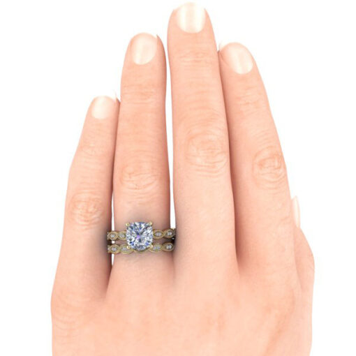 Vintage Cushion Cut Moissanite Ring #GTJ2012-cushion-fo-y - Image 9