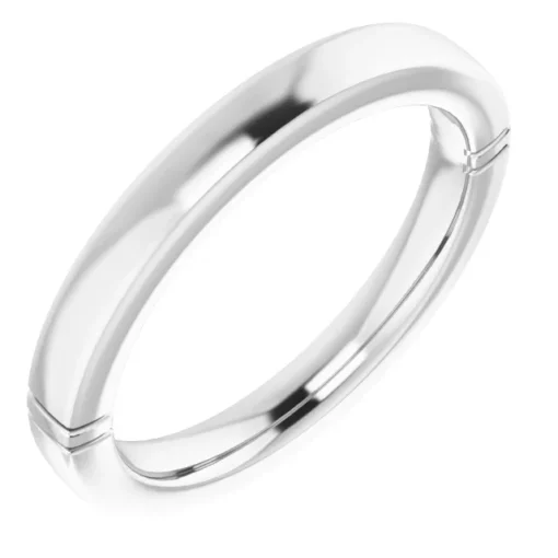 Matching high polished white gold and platinum wedding band with grooves to match engagement ring.