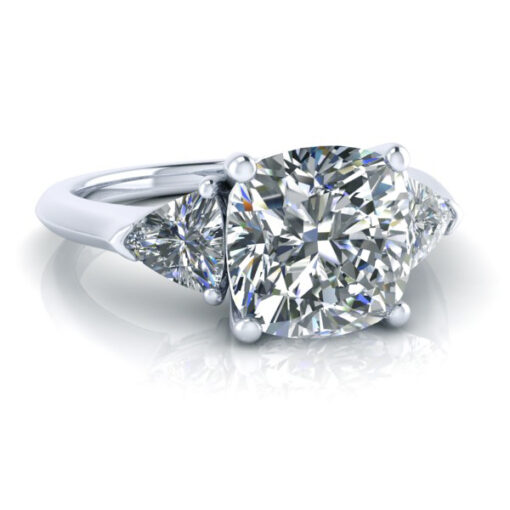 Cushion and Trillion Cut Three Stone Ring #GTJ3883-cushion-fo-14w - Image 4