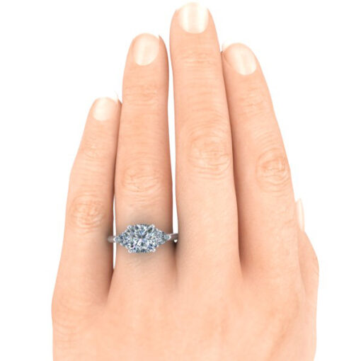 Cushion and Trillion Cut Three Stone Ring #GTJ3883-cushion-fo-14w - Image 5