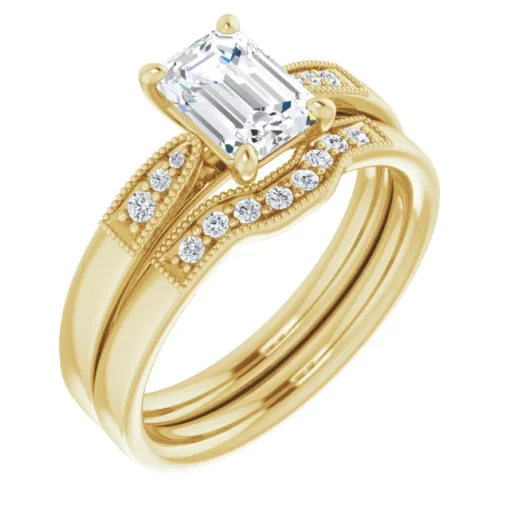 Vintage Diamond Contour Wedding Ring #GTJ1033-emerald-dwb-y - Image 2