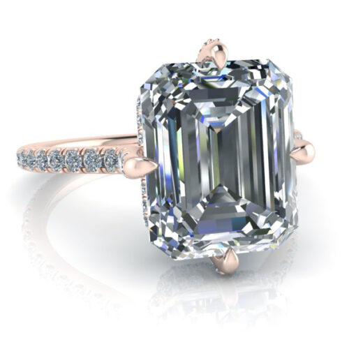Emerald Cut Hidden Halo Moissanite Ring #GTJ3886-emerald-fo-14kr - Image 4