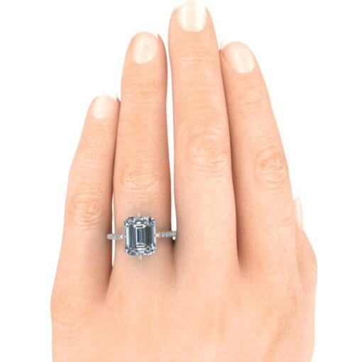 Emerald Cut Hidden Halo Moissanite Ring #GTJ3886-emerald-fo-14kr - Image 5