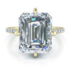 Yellow Gold Hidden Halo Emerald Cut RingGTJ3886-emerald-y-10x8mm-1 Emerald cut hidden halo ring in yellow gold. Compass point prong setting.