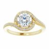 Round Cut Bypass Halo Ring in Yellow Gold - Style GTJ1130-round-6.5mm-yellow-gold-3 Round cut bypass halo style ring in yellow gold with pave set accent diamonds.