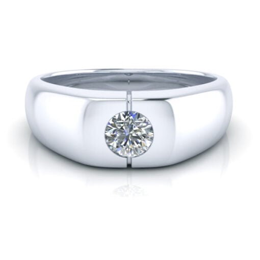 Man's Flush Set Moissanite Signet Ring #GTJ-MB-1000-round-fo-w