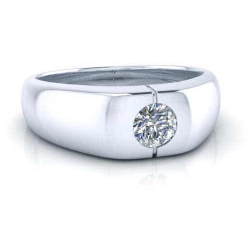 Man's Flush Set Moissanite Signet Ring #GTJ-MB-1000-round-fo-w - Image 2