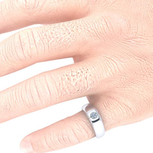 Man's Flush Set Moissanite Signet Ring #GTJ-MB-1000-round-fo-w - Image 7