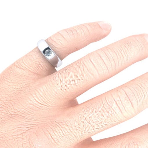 Man's Flush Set Moissanite Signet Ring #GTJ-MB-1000-round-fo-w - Image 6