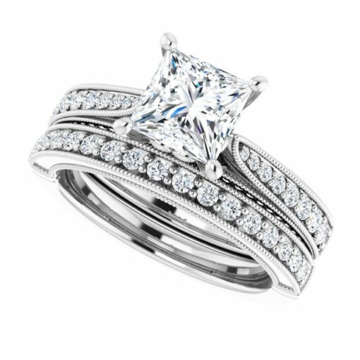 Bridal Set - Princess Cut Moissanite Vintage Style #GTJ1049-princess-fo-set-14w - Image 5