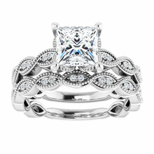 Bridal Set - Vintage Wedding Ring Set #GTJ2012-princess-set-fo-14kw