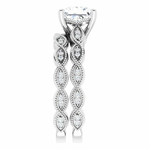 Bridal Set - Vintage Wedding Ring Set #GTJ2012-princess-set-fo-14kw - Image 3